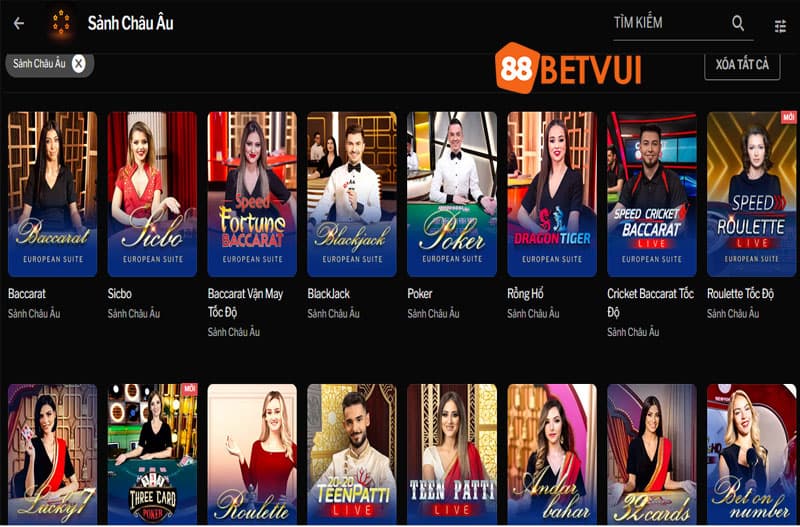 Các trò chơi tại sảnh Châu âu 188Bet